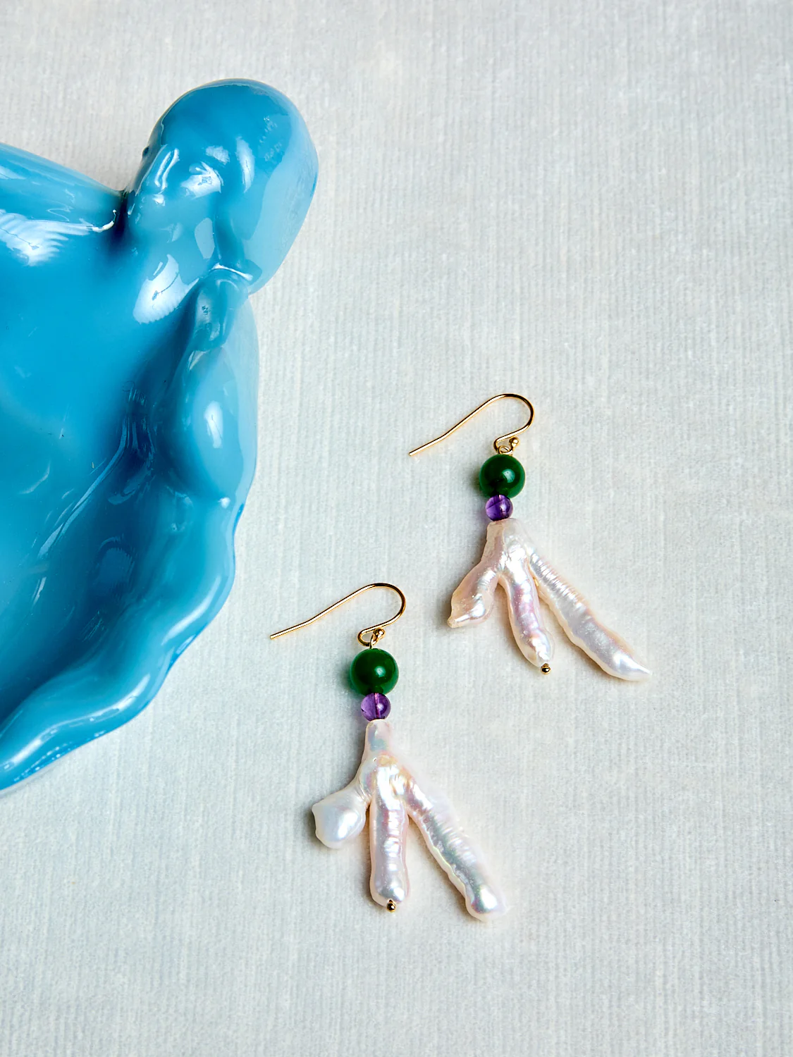 Host Earrings with Chicken Feet Pearl and Gems - Image 2